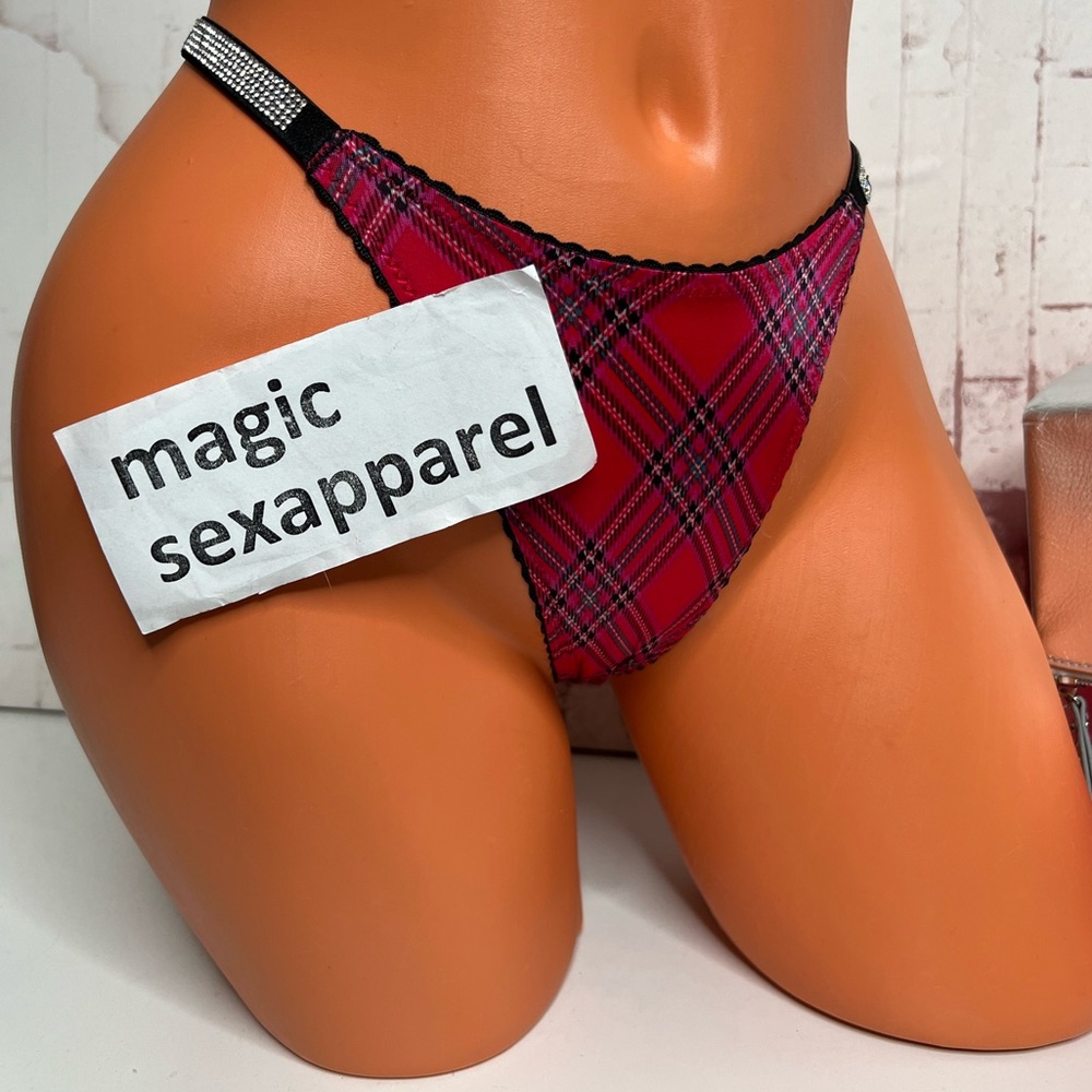 VS XS M L XL SHINE STRAP LOGO BOMBSHELL BRAZILIAN SMOOTH PANTY PLAID